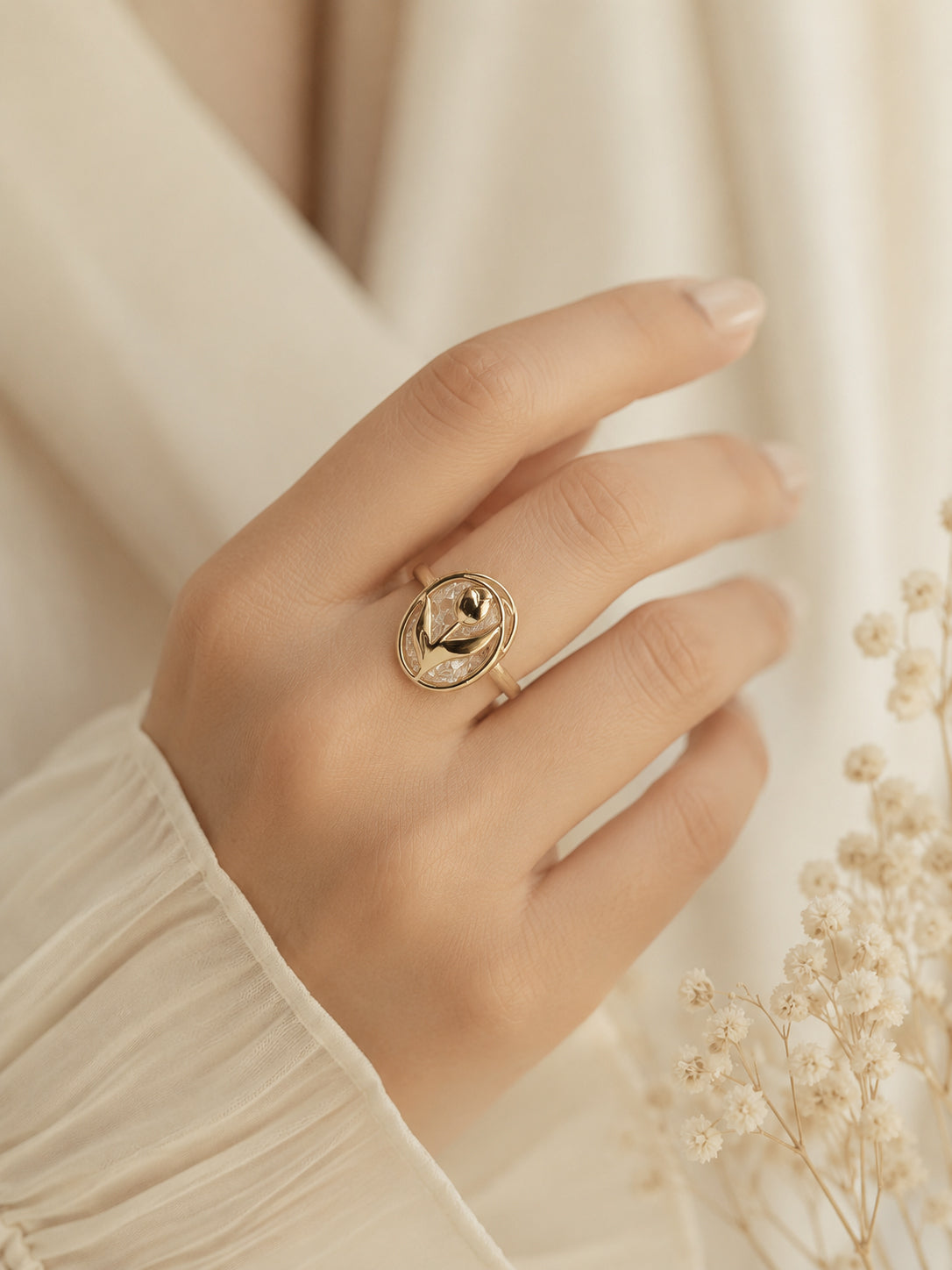18K Gold Plated Tulip Crystal Anti-Tarnish Waterproof Ring