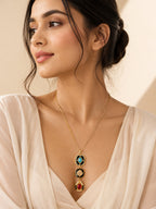 18K Gold Plated Black Accent Tri-Stone Drop Necklace