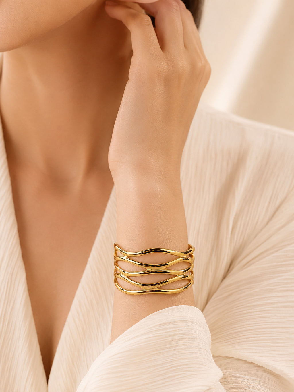 Aanura Golden Wave Cuff Bracelet
