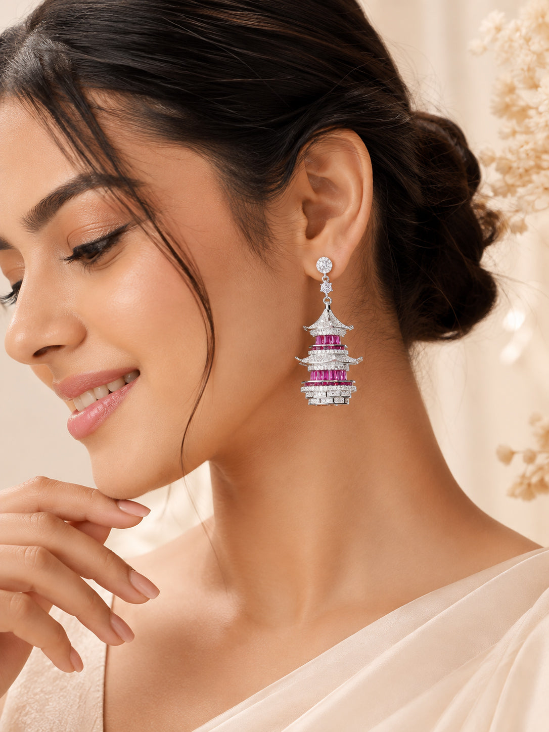 Aanura Ruby Pagoda-Inspired Statement Earrings