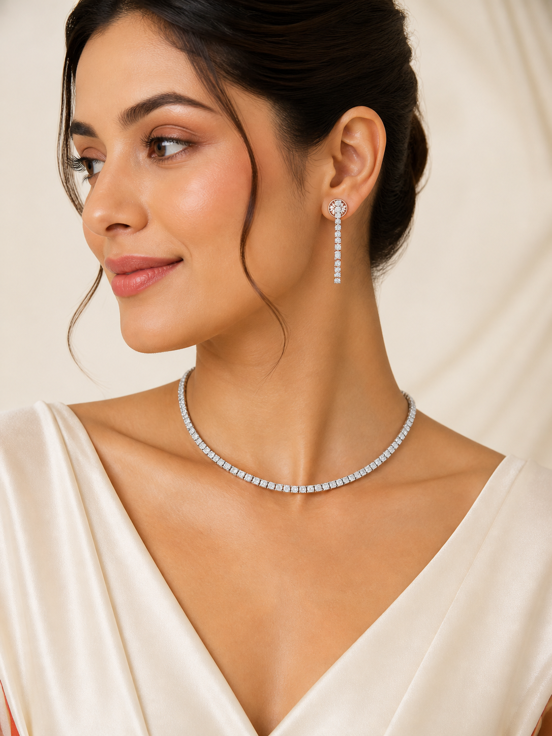 Aanura Diamond Tennis Necklace Set with Drop Earrings