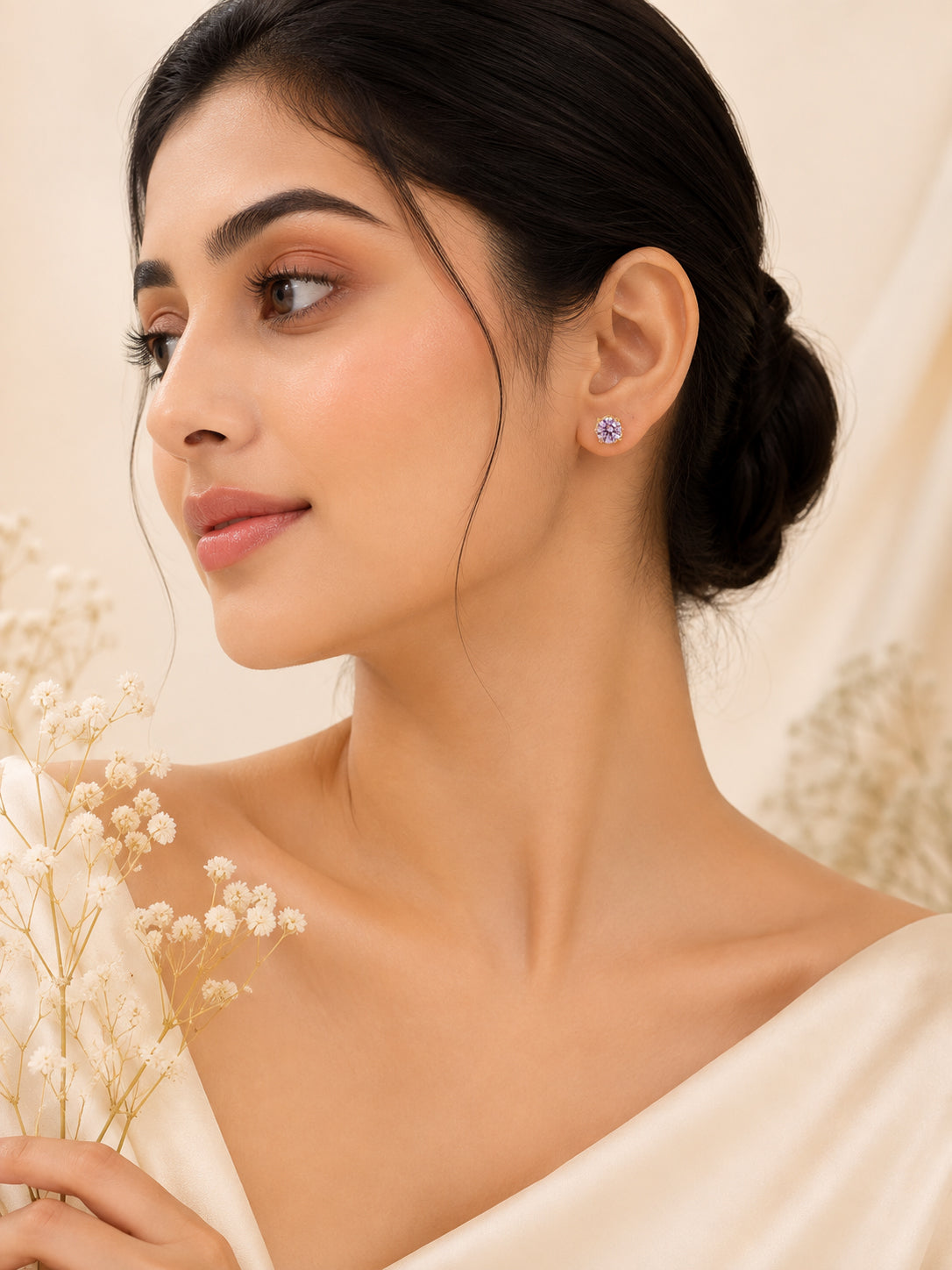 18K Gold Plated Anti-Tarnish Pink Solitaire Stud Earrings