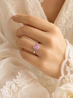 Rhodium Plated Pink Halo Anti-Tarnish Waterproof Ring