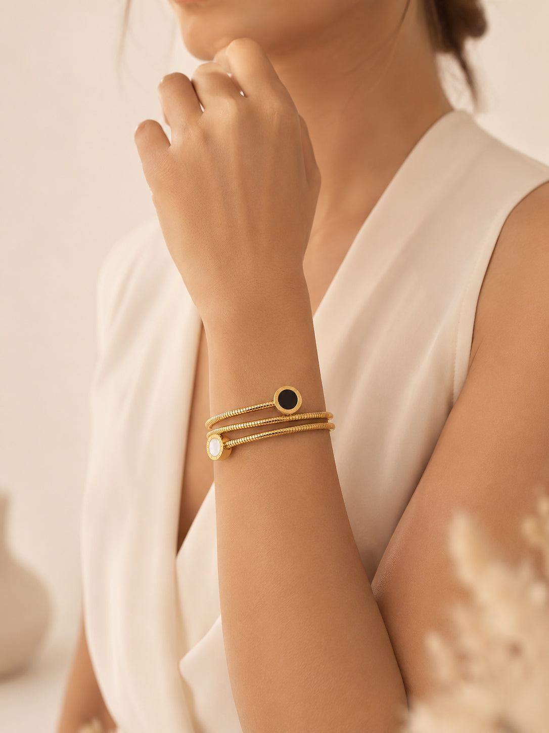 Aanura Dual-Tone Roman Coin Coil Bracelet