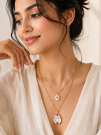 Aanura Double Layer Gold Chain Necklace with Shell