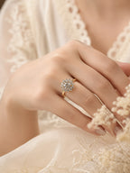 18K Gold-Plated Floral Diamond Cluster Ring – Anti-Tarnish, Waterproof