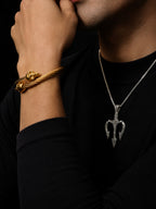 Gold Plated Skull Bracelet & Rhodium Plated Trident Pendant Combo