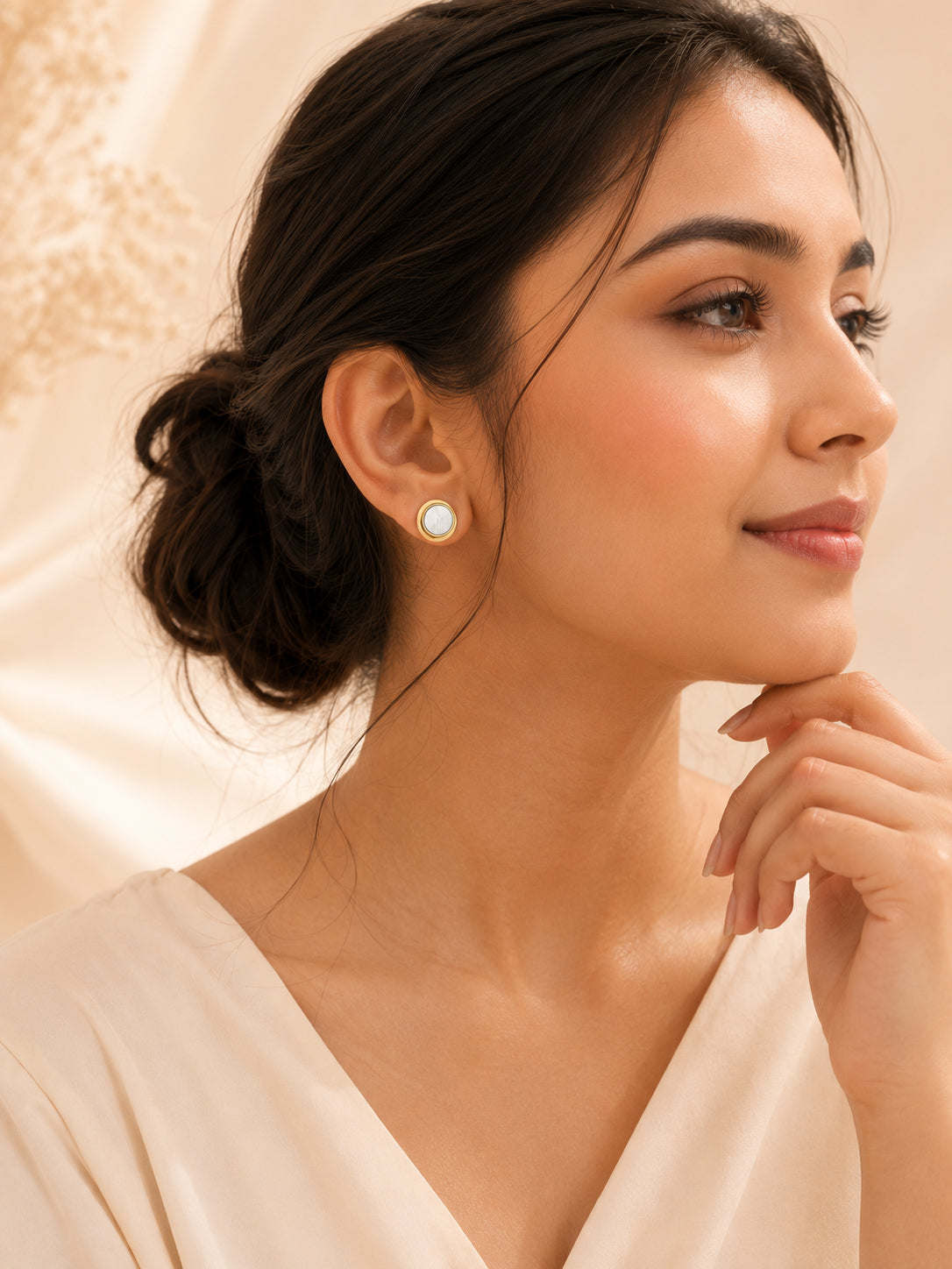 Aanura Dual Tone Round Stud Earrings