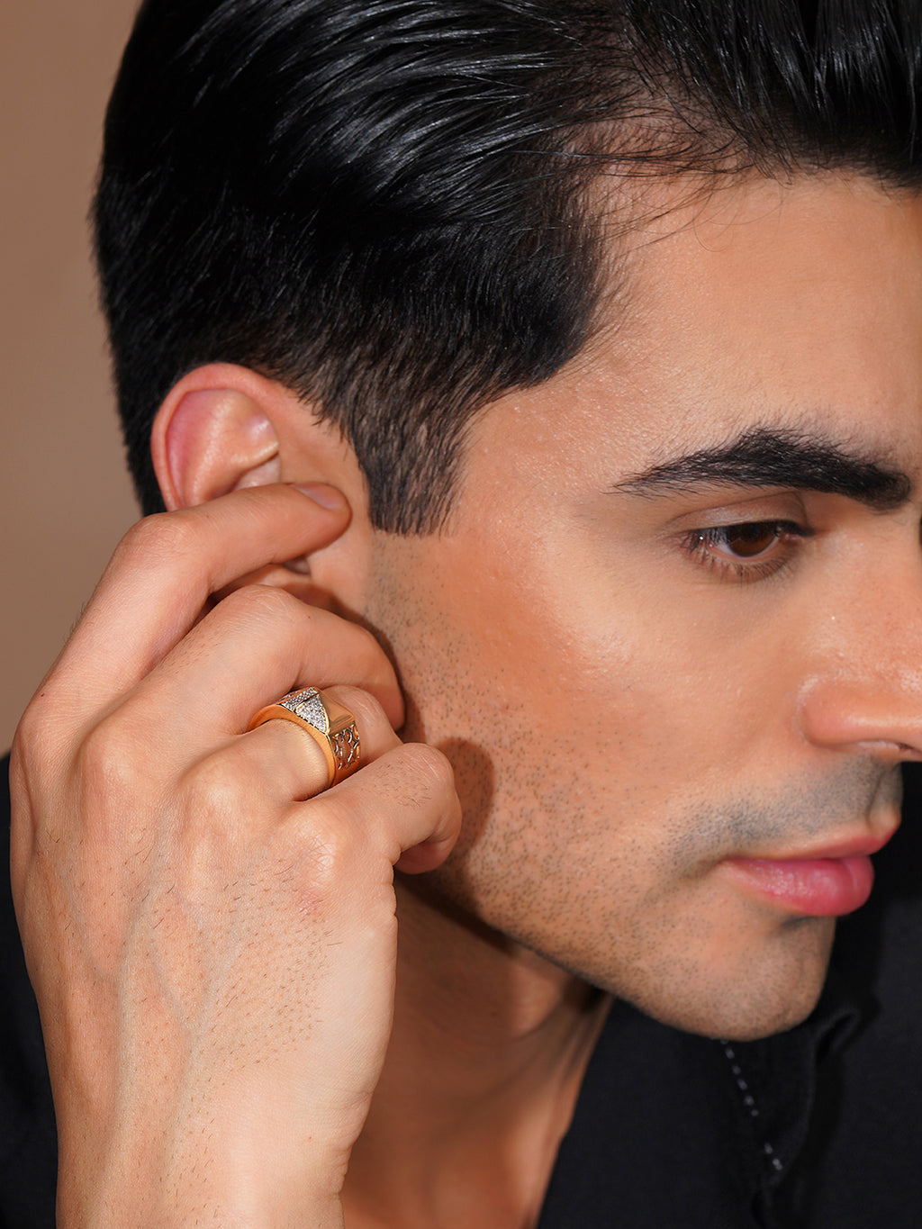 Aanura Gold-Plated Crystal Panel Ring For Men's