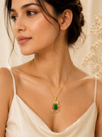 18K Gold Plated Green Teardrop Bow Charm Necklace