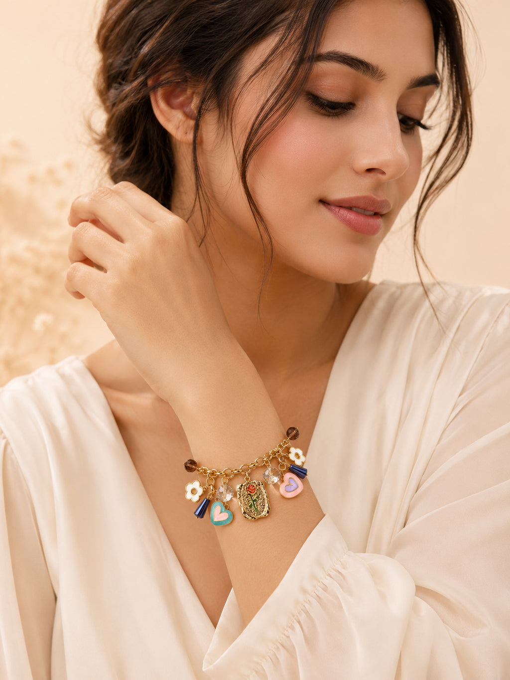 Aanura Heart & Floral Multicharm Bracelet