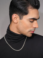 Silver Rhodium-Plated Byzantine Rope Waterproof Stainless Steel Chain Men