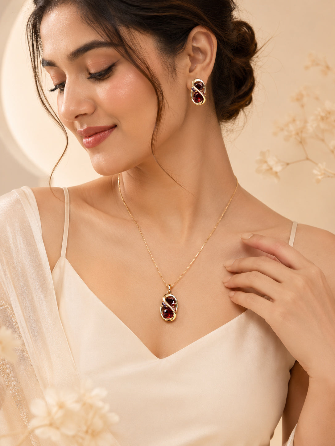 Aanura Golden Infinity Gem Necklace & Earrings Set
