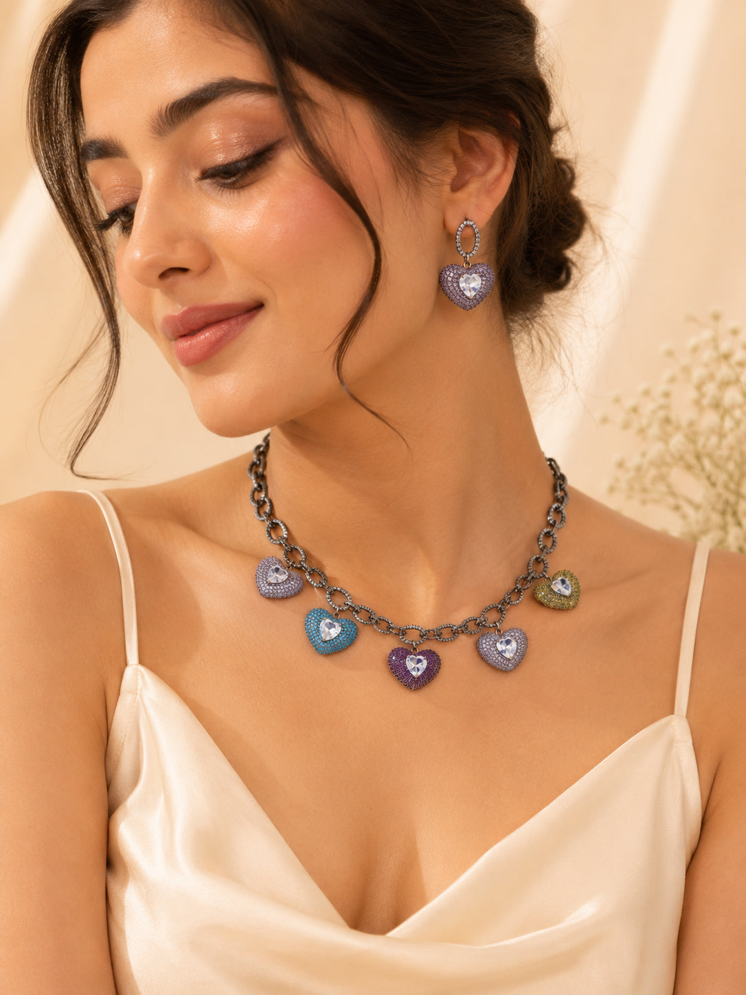 Aanura Multi-Coloured Heart Charm Necklace