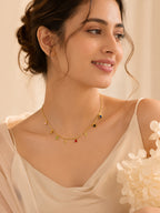 18K Gold Plated Leaf & Colour Stone Charm Necklace