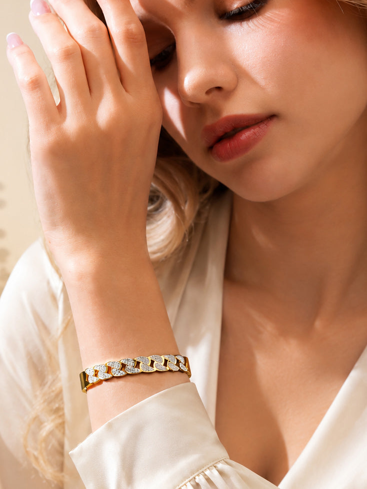 Aanura Crystal Link Gold Plated Bangle Bracelet