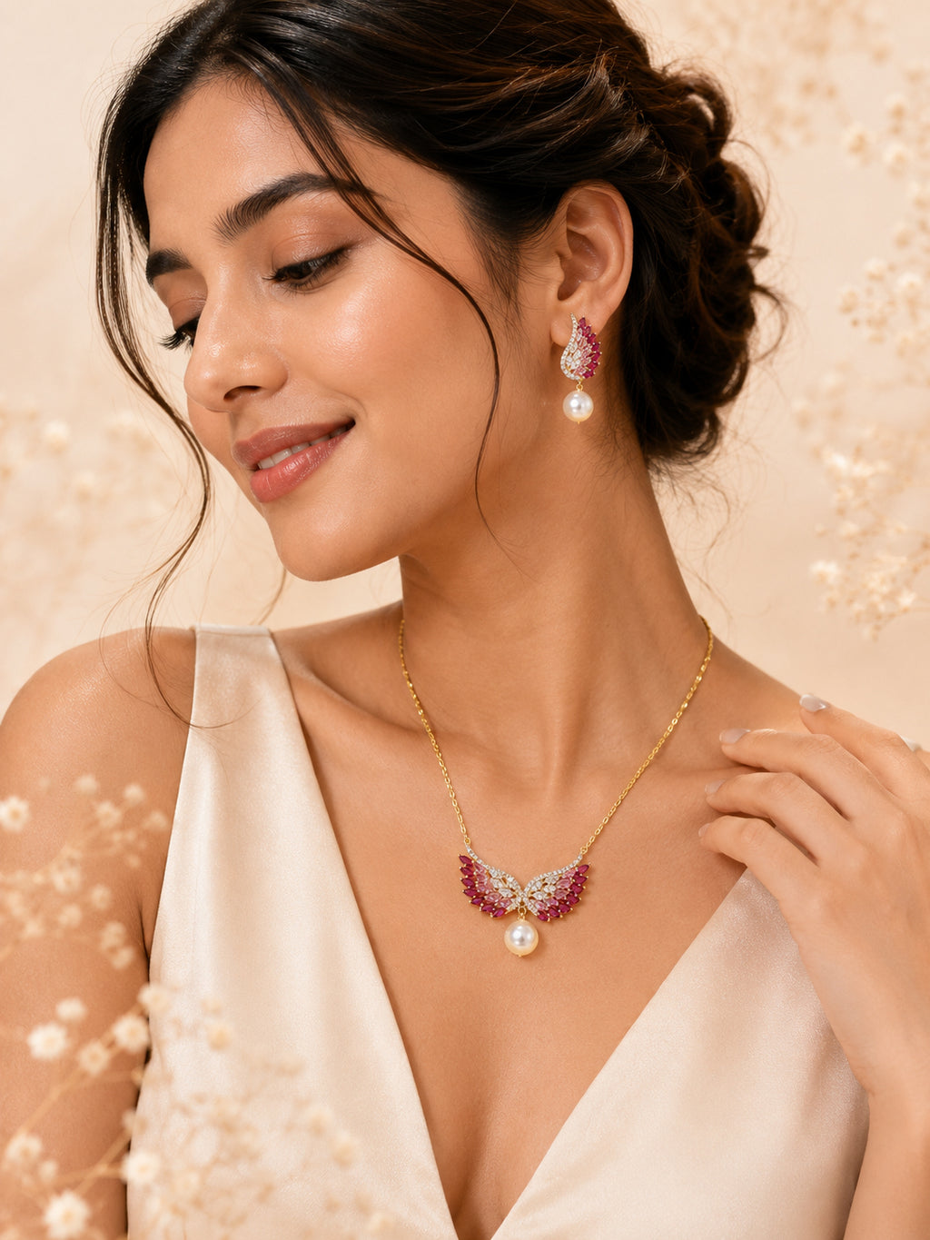 Aanura Wing Pearl Necklace & Earrings Set
