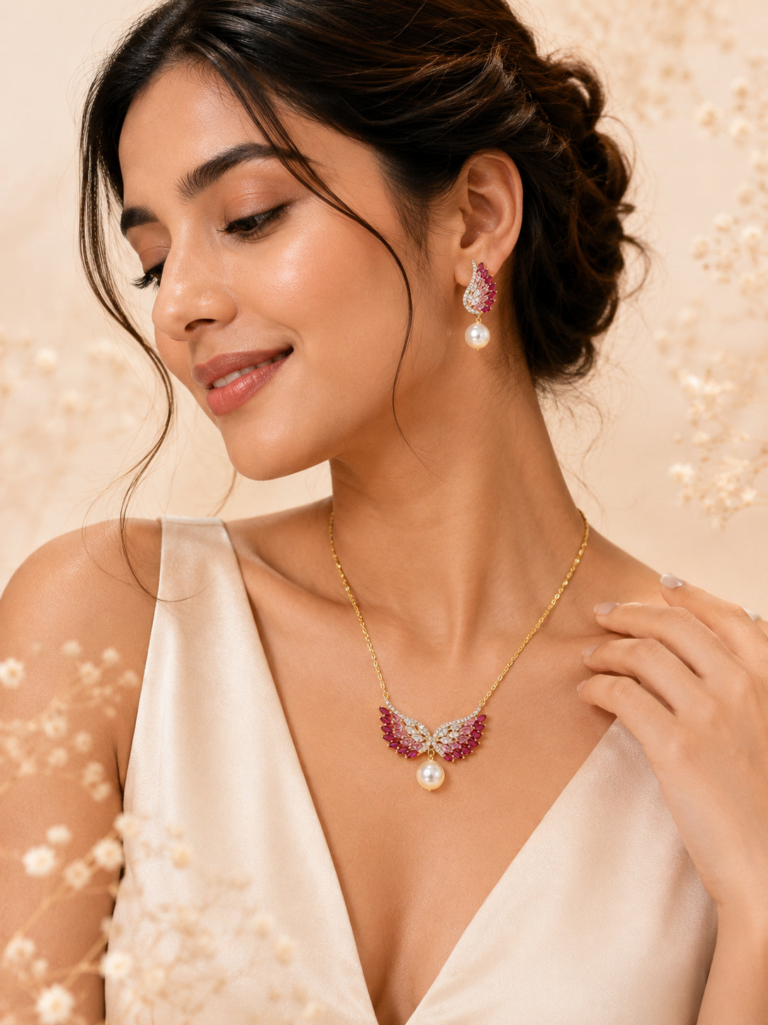 Aanura Wing Pearl Necklace & Earrings Set