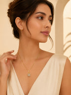Square Halo Crystal Pendant Necklace with 18K Gold Plating