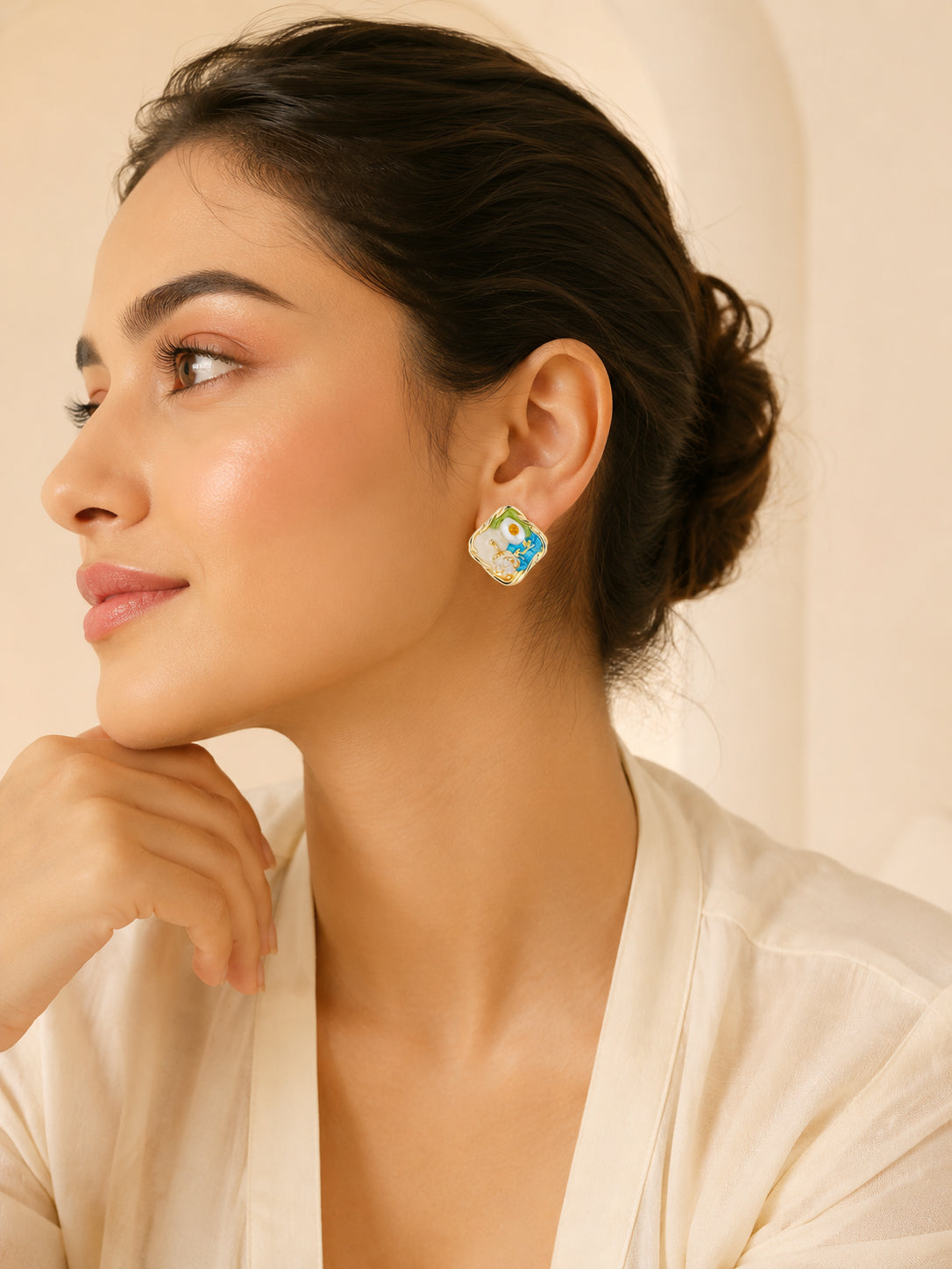 Aanura Garden Bliss Pearl Enamel Stud Earrings