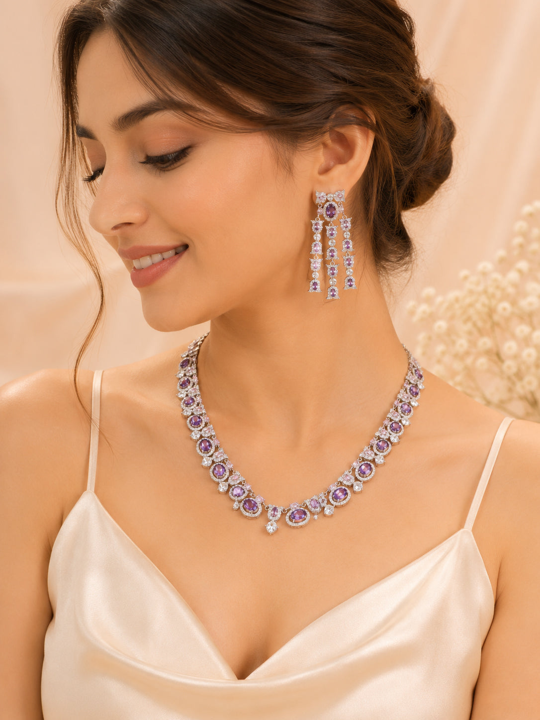 Aanura Royal Violet Stone Necklace Set