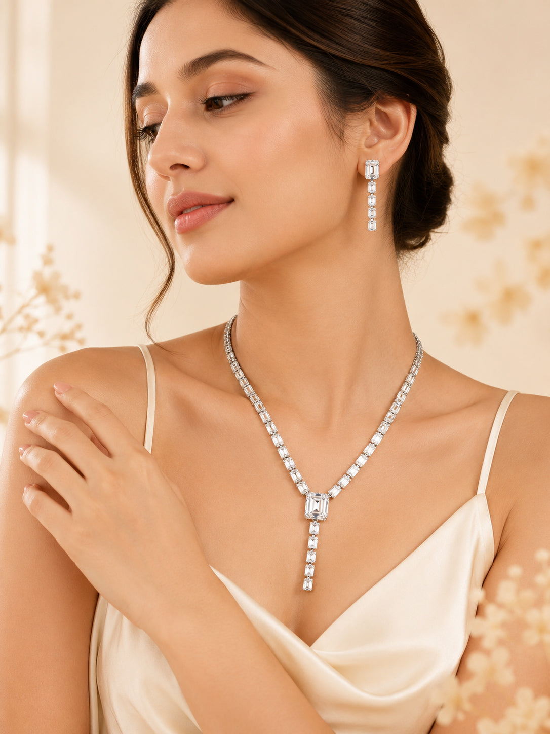 Aanura Clear Baguette Drop Necklace Set