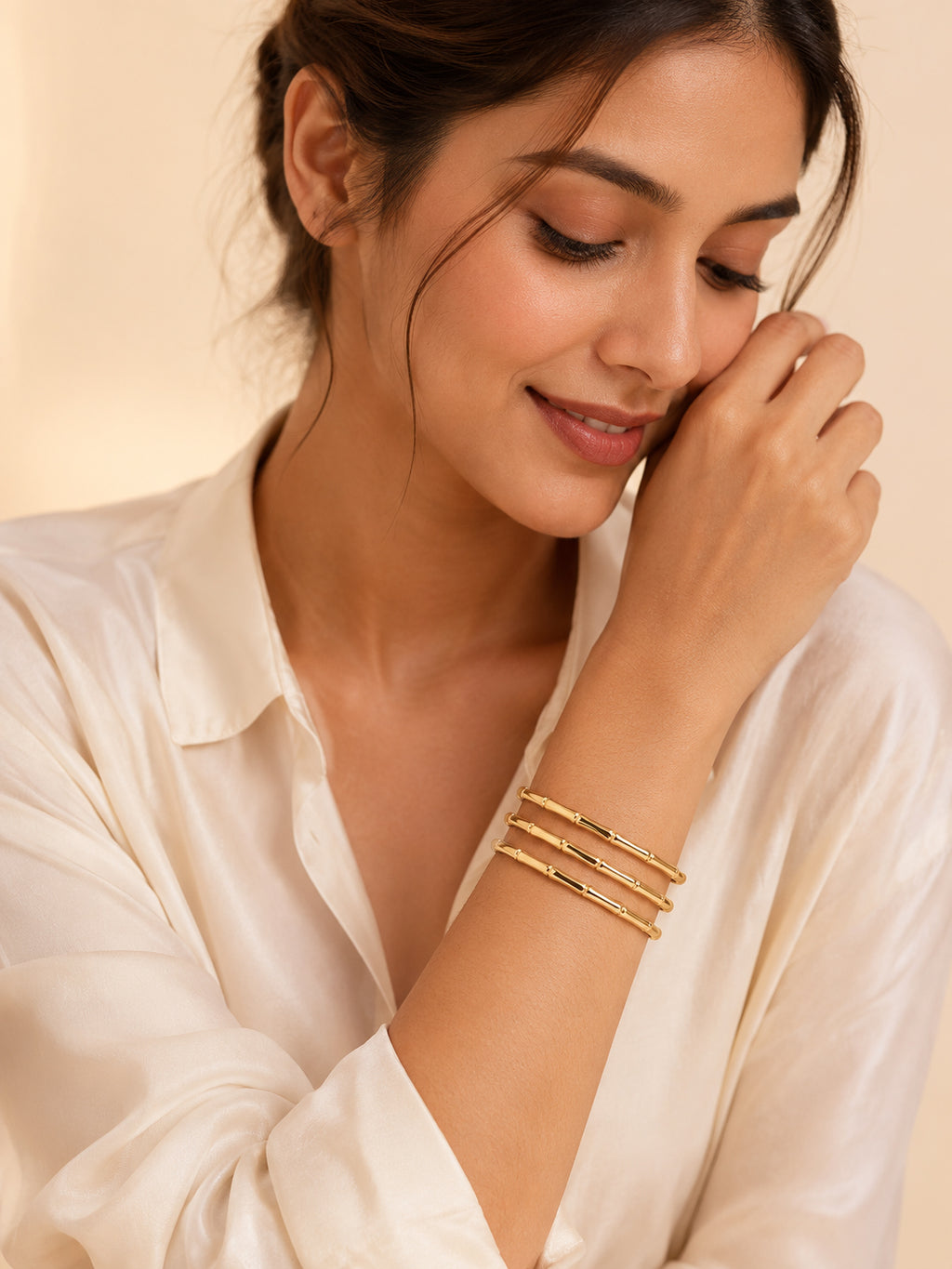 Aanura Triple Bamboo Gold Cuff Bracelet