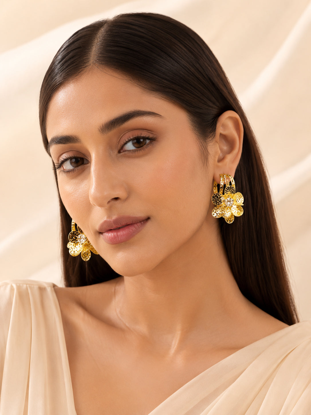 Aanura Floral Crystal Gold Earrings