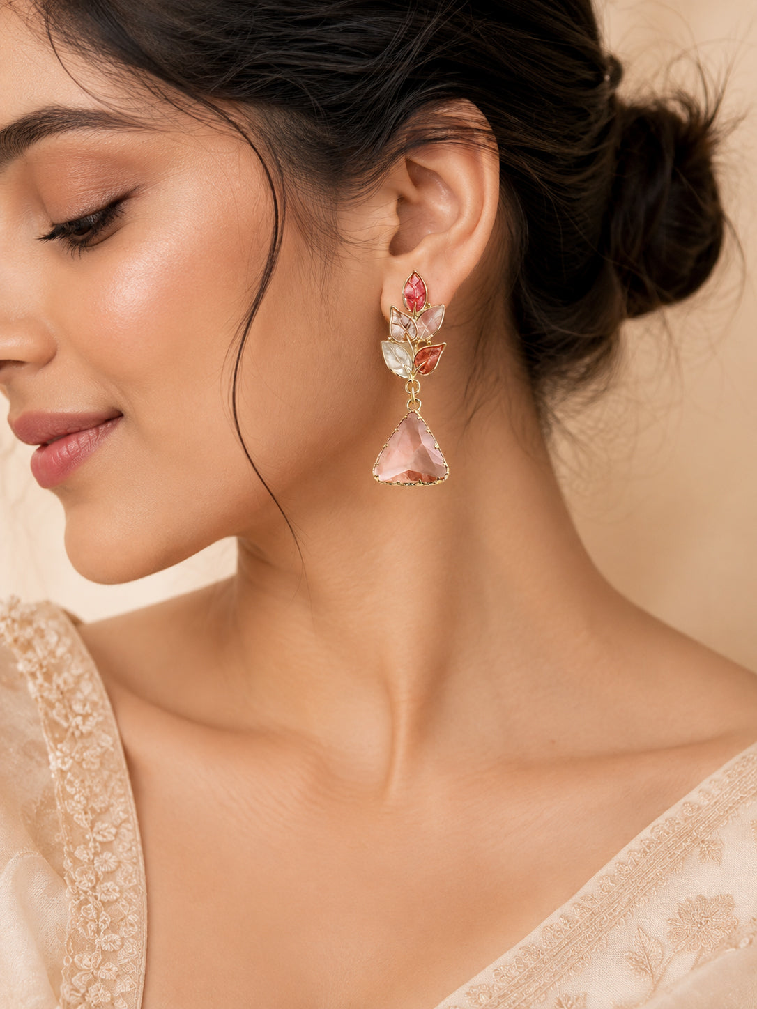 Aanura Pink Leaf Drop Earrings