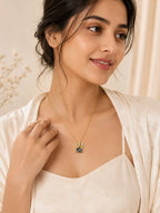 Winged Dark Stone Necklace with 18K Gold Plating