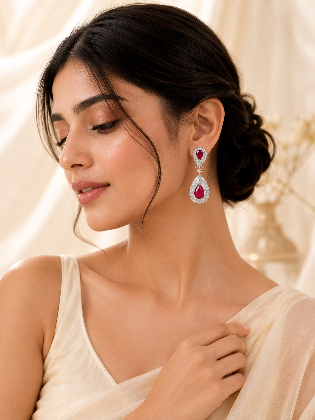 Aanura Ruby Teardrop Double Dangle Earrings
