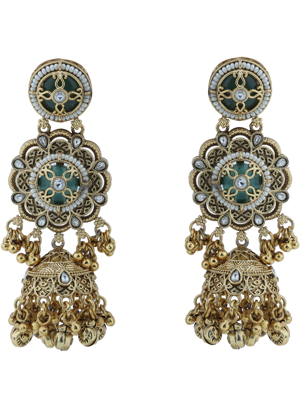 Aanura Green Enamel Antique Floral Earrings