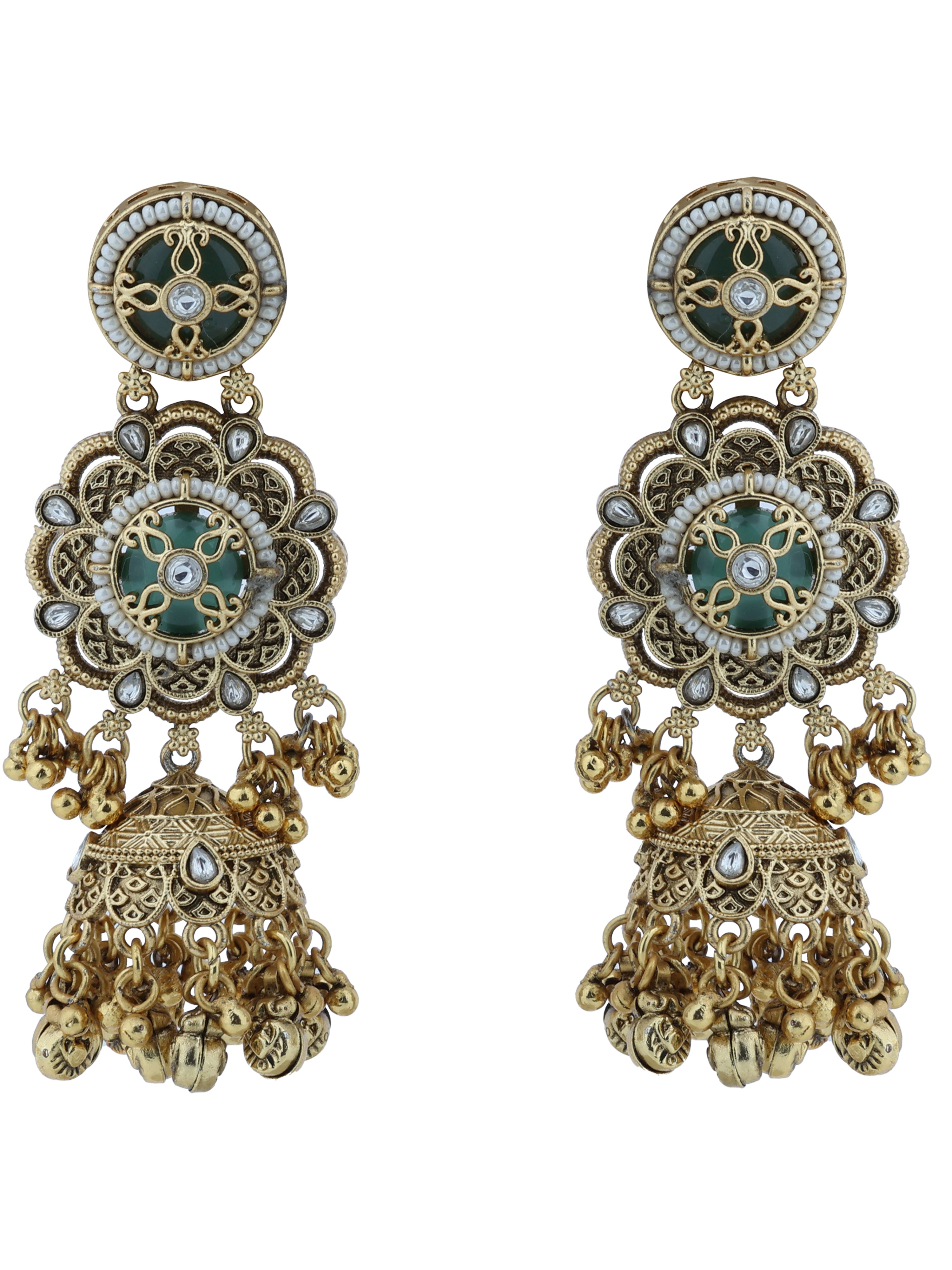 Aanura Green Enamel Antique Floral Earrings