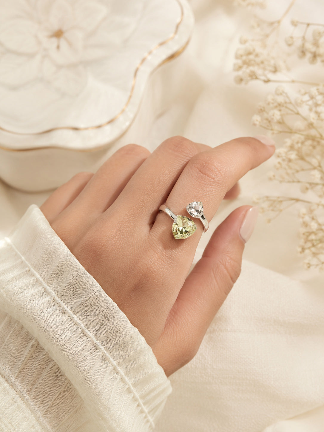 Rhodium Plated Trillion Crystal Anti-Tarnish Waterproof Ring