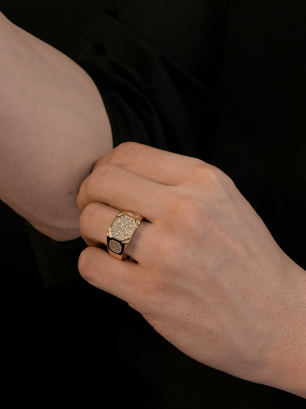 18K Gold CZ Octagon Anti-Tarnish Waterproof Ring