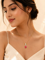 Red & Blue Crystal Drop Necklace in 18K Gold Plating