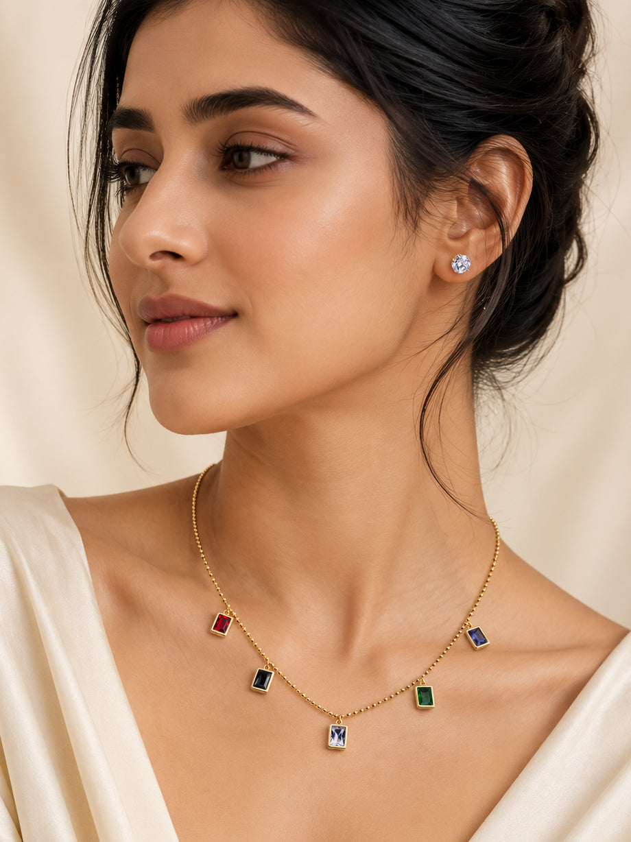Aanura Multicolor Rectangle Charm Necklace