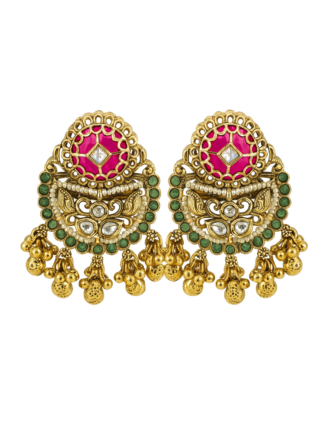 Aanura Gold-Plated Ruby Chandbali Ring
