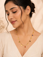 Multi-Stone Coin Charm Necklace in 18K Gold Plating