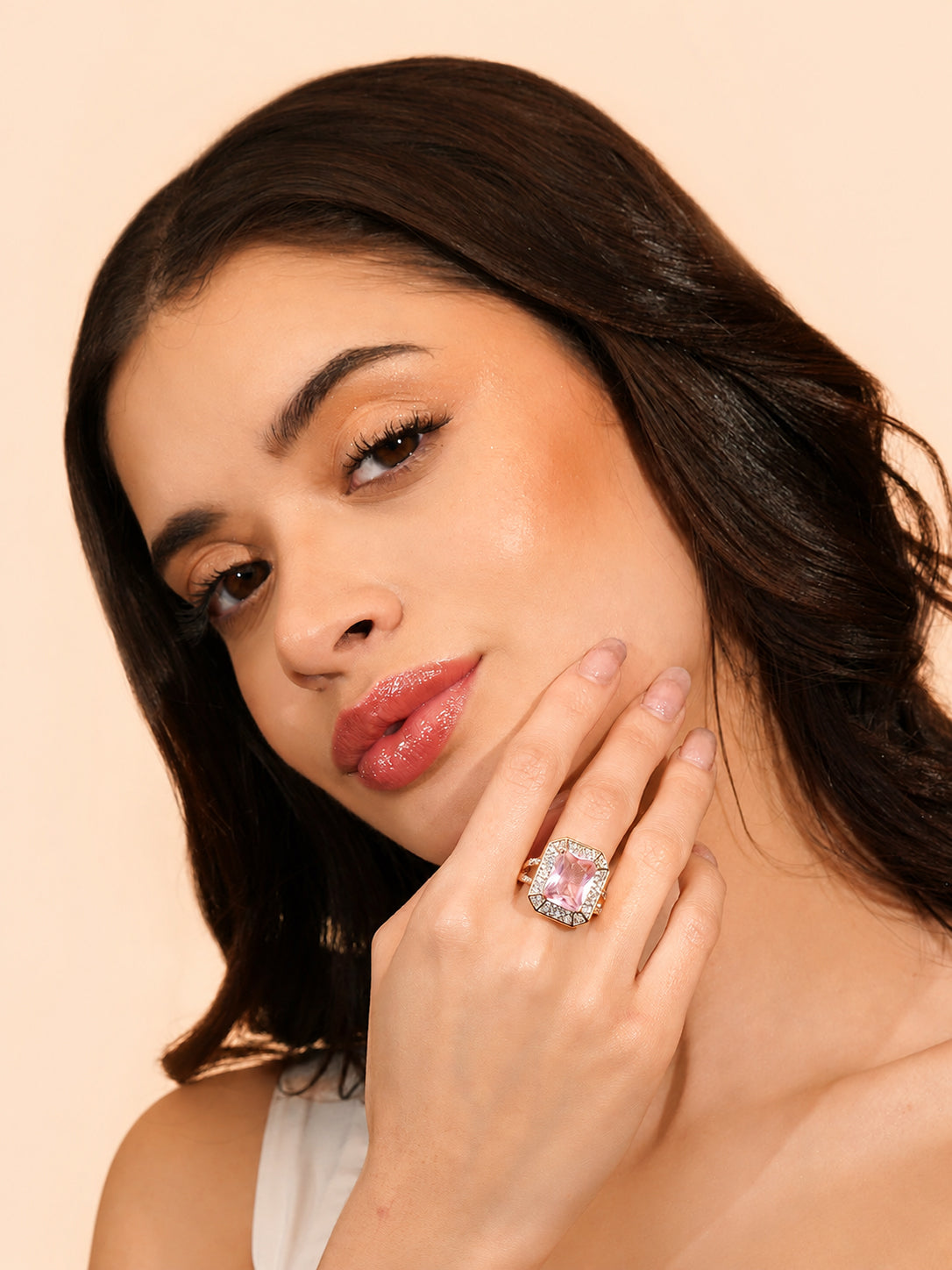 18K Gold Plated Pink Shield Anti-Tarnish Waterproof Ring