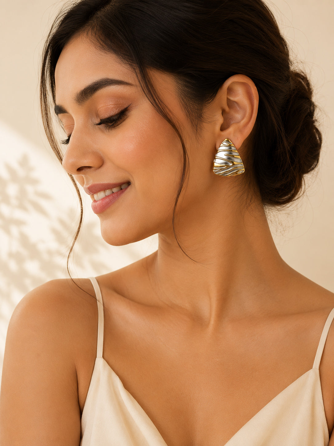 Aanura Molten Wave Dual-Tone Shield Earrings