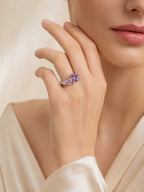 Rhodium Plated Pink Twin Heart Crystal Ring