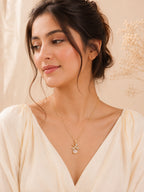 18K Gold Plated Floral White Crystal Drop Necklace
