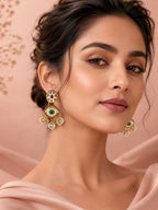 Aanura Gold-Plated Green Ruby Floral Drop Earrings