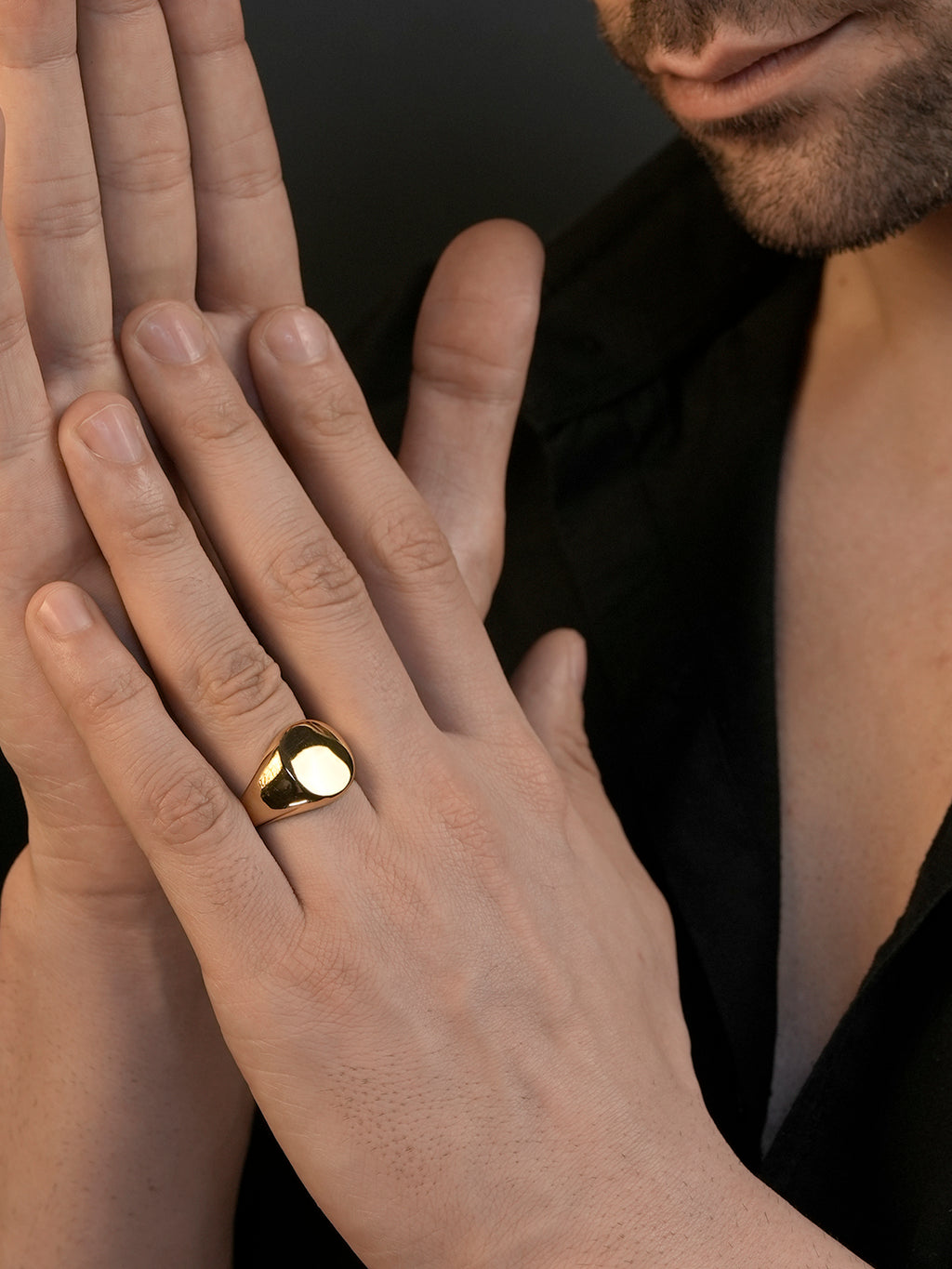 18K Gold Dome Signet Anti-Tarnish Waterproof Ring