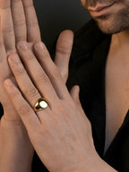 18K Gold Dome Signet Anti-Tarnish Waterproof Ring