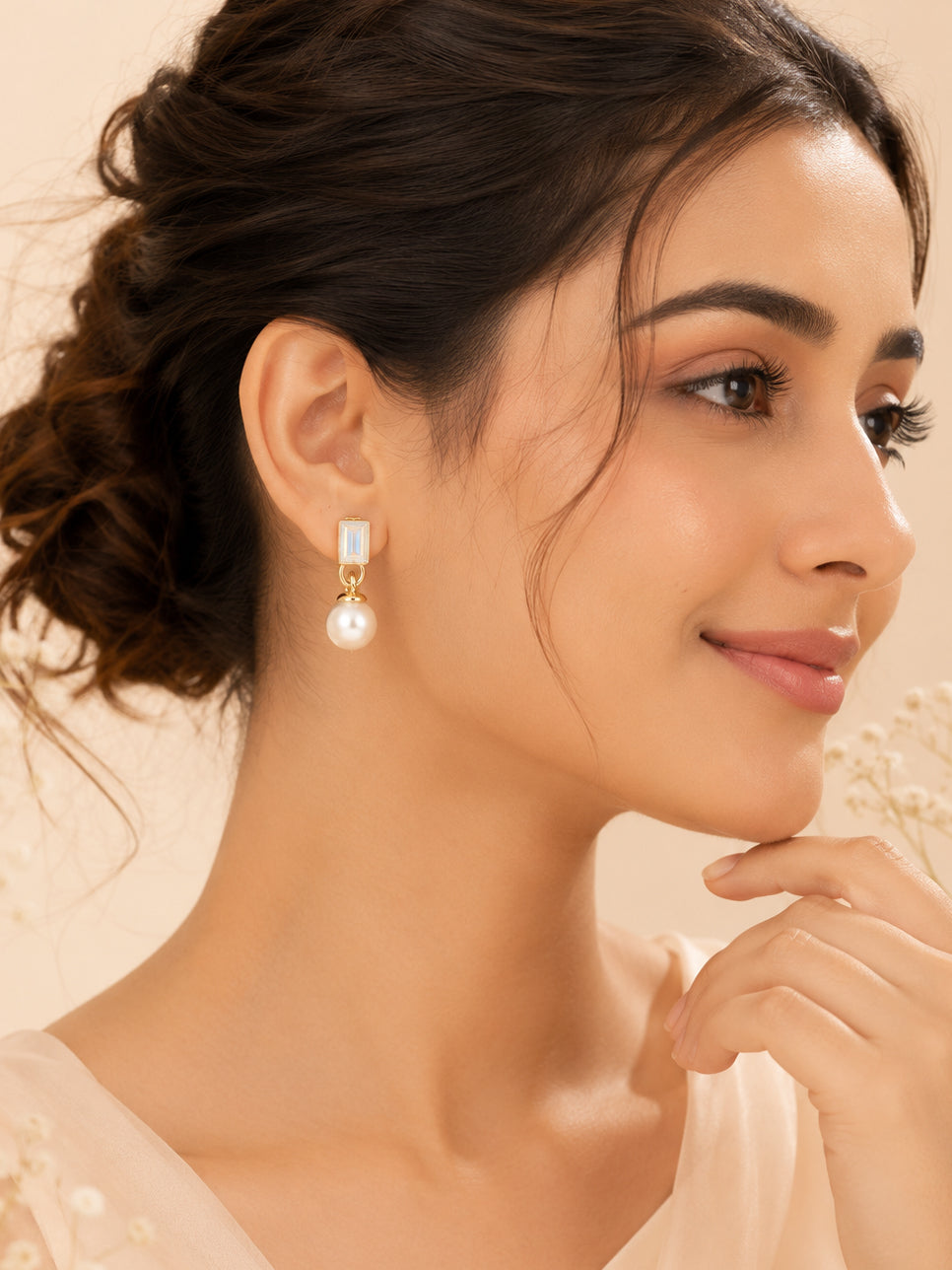 18k Gold-Plated Crystal Pearl Dangle Earrings