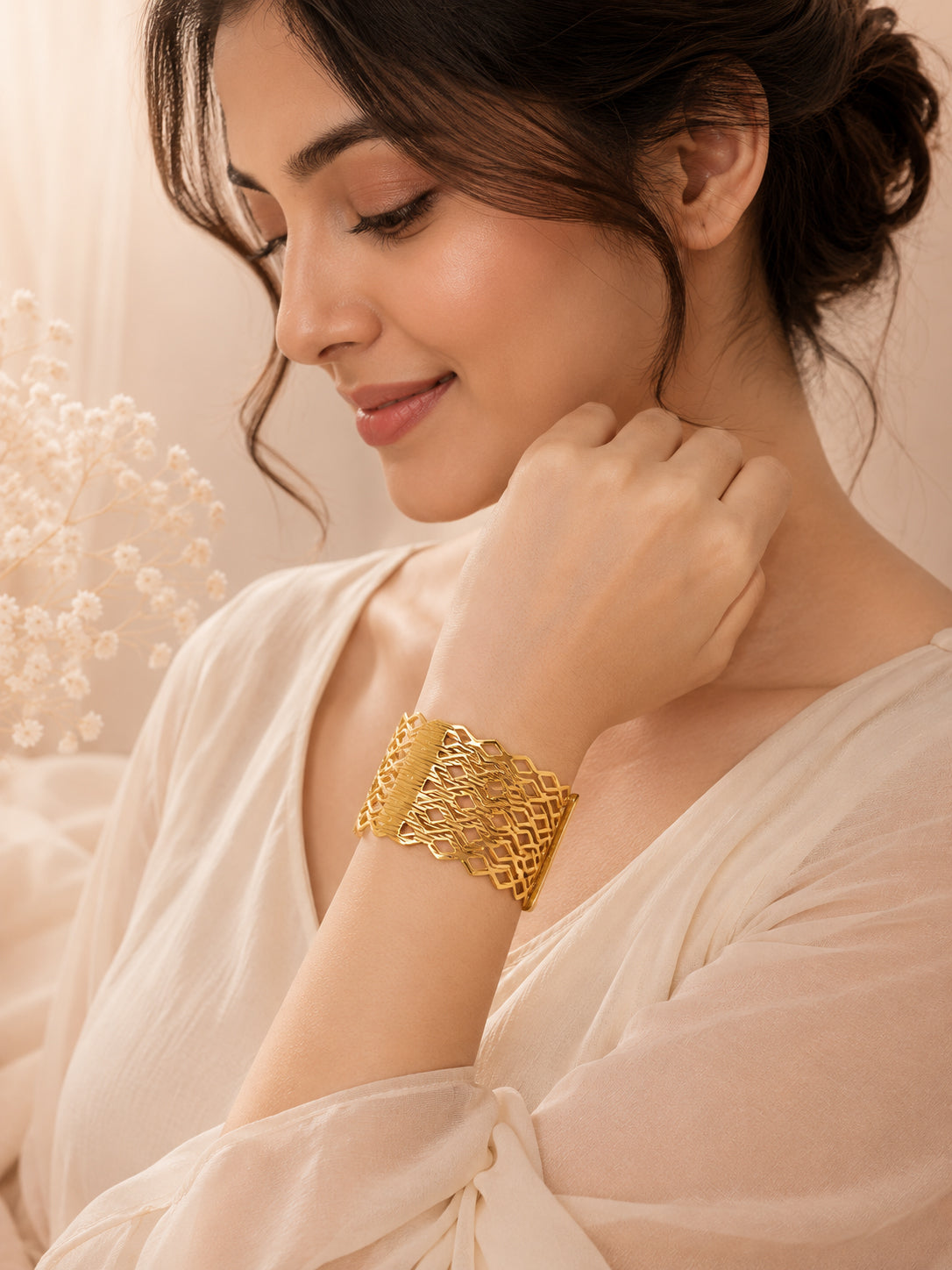 Aanura Diamond Lattice Gold Cuff Bracelet