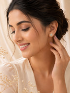 Tarnish-Resistant Halo Crystal Stud Earrings in 18K Gold Plating