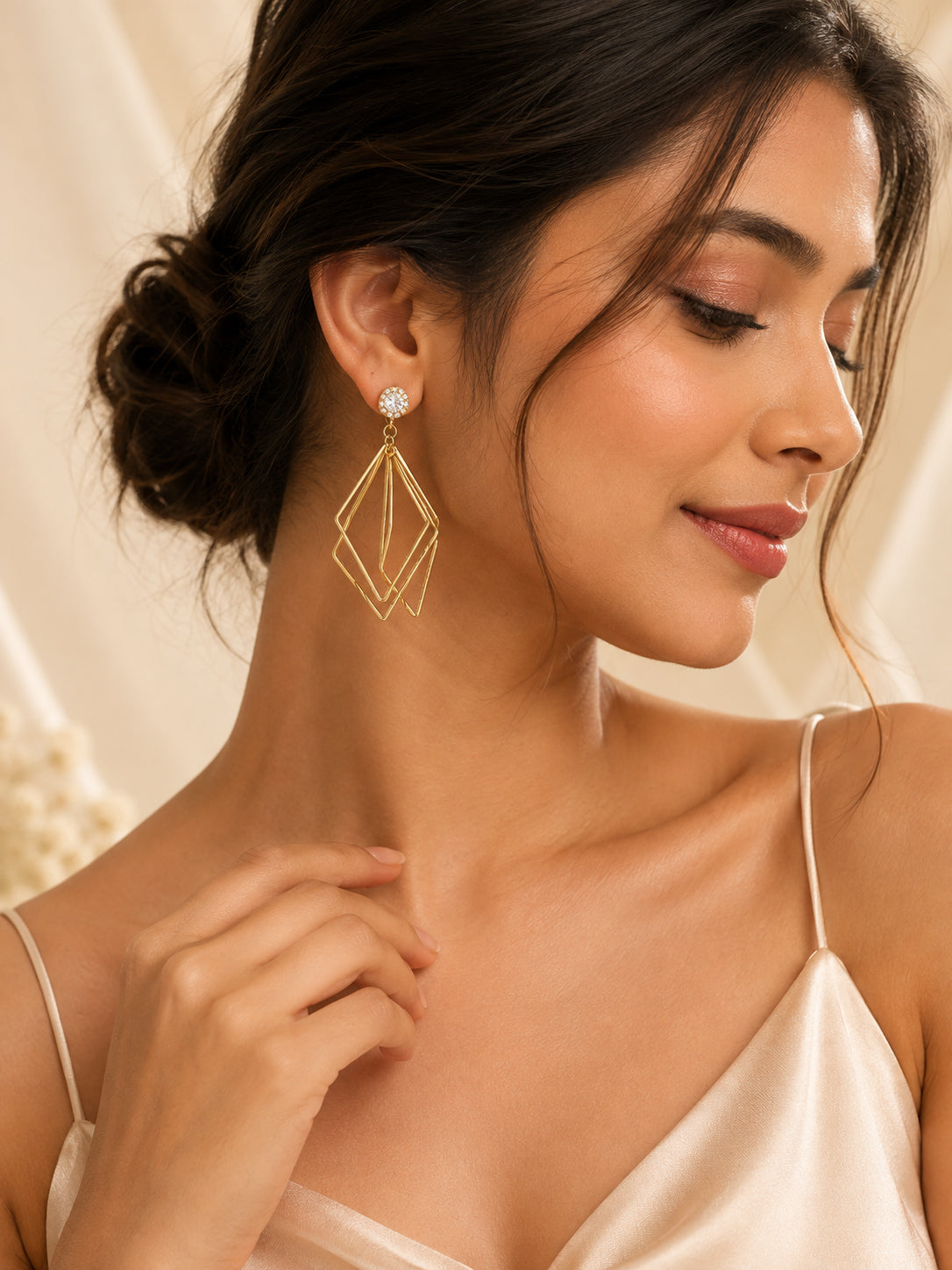 Aanura Geometric Crystal Gold Drop Earrings